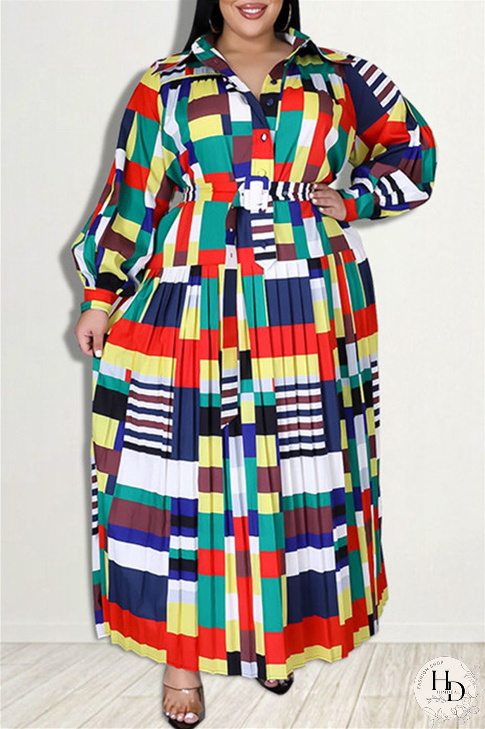 Red Fashion Casual Basic Turndown Collar Long Sleeve Plus Size Dresses