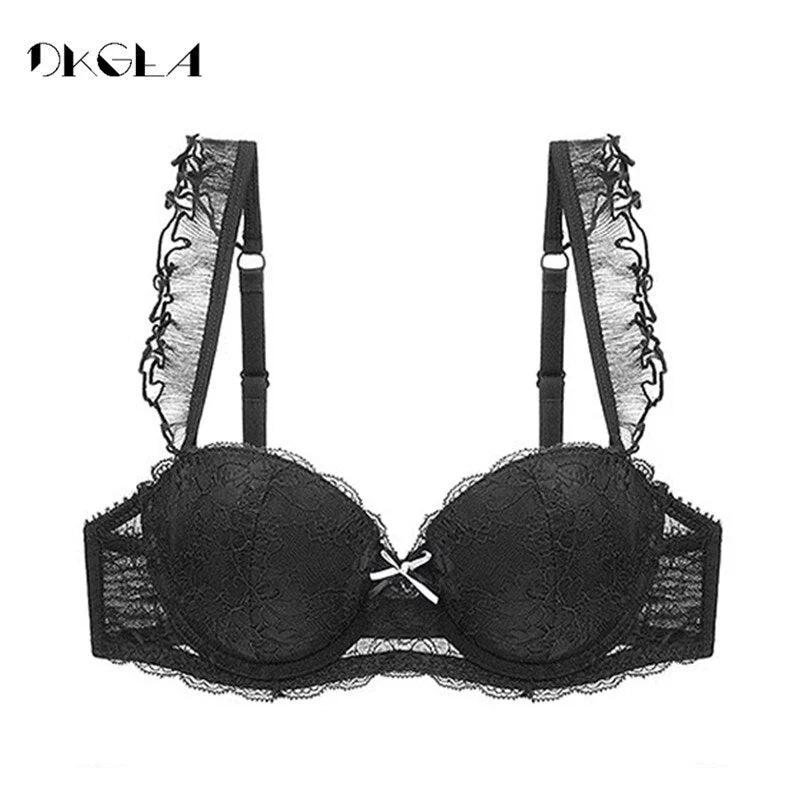 New Top Gather Sexy Bra Lace Embroidery Lingerie Green Brassiere Deep V Push Up Bras Women Underwear Cotton Thick A B C Cup