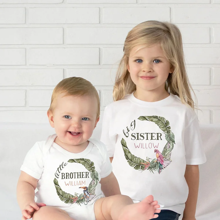 BlanketCute-Personalized Tropical Wreath Siblings Family Cotton Casual T-shirt | 72