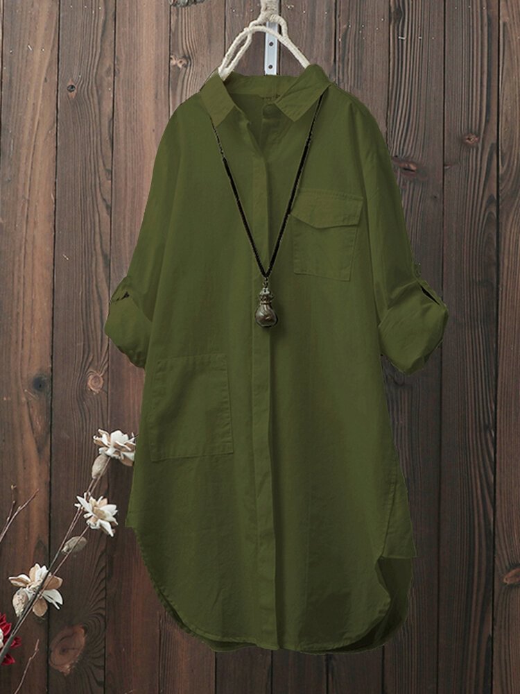 Women Solid Color Loose Casual Long Sleeve Shirts - Shop Trendy Women's Fashion | TeeYours