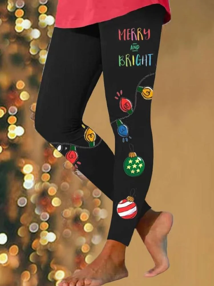 Women's Merry And Bright Letter Illuminations Print Leggings