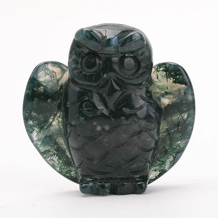 2" Moss Agate Owl Carvings Animal Bulk