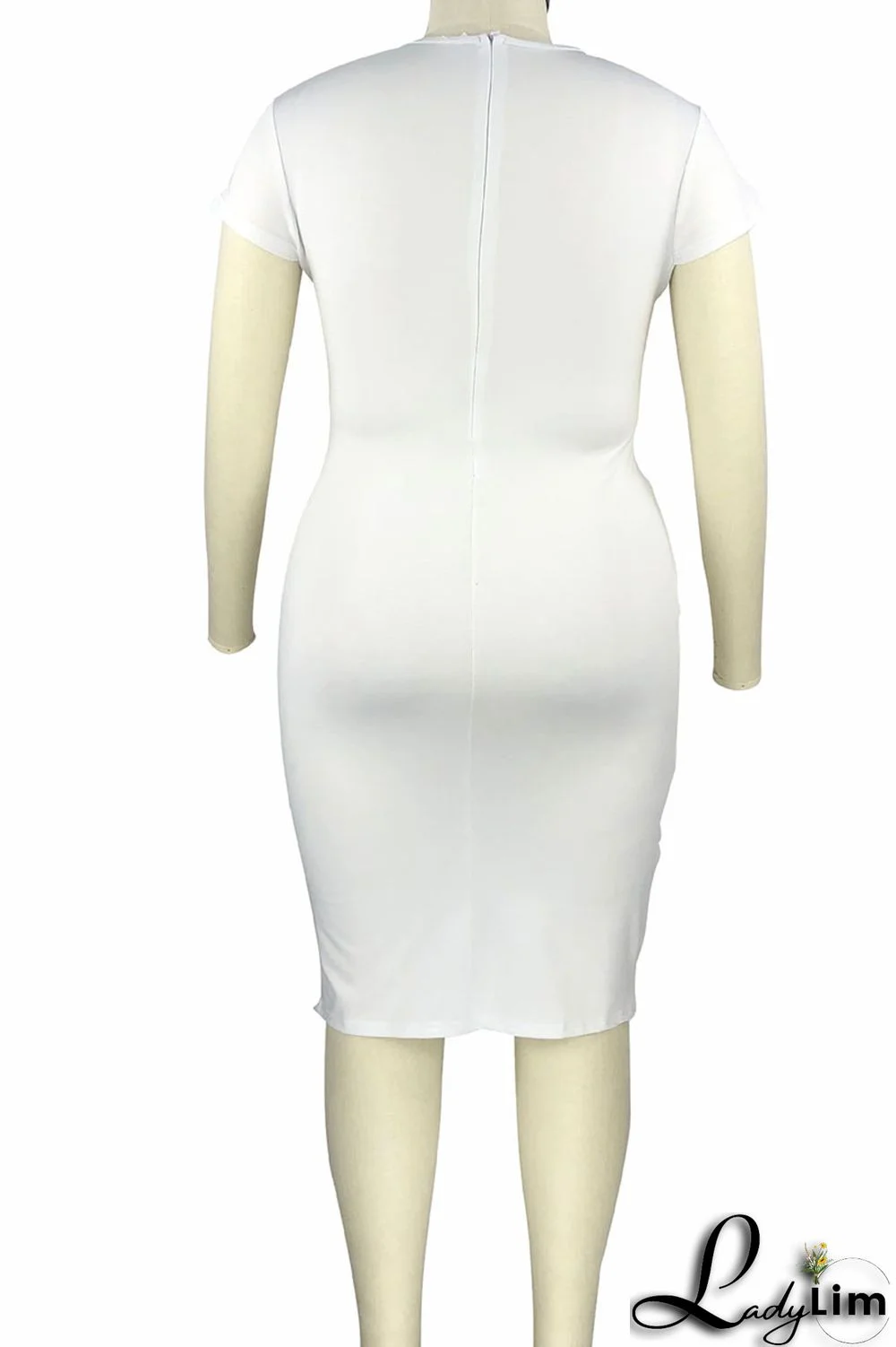 White Casual Elegant Solid Split Joint O Neck One Step Skirt Plus Size Dresses