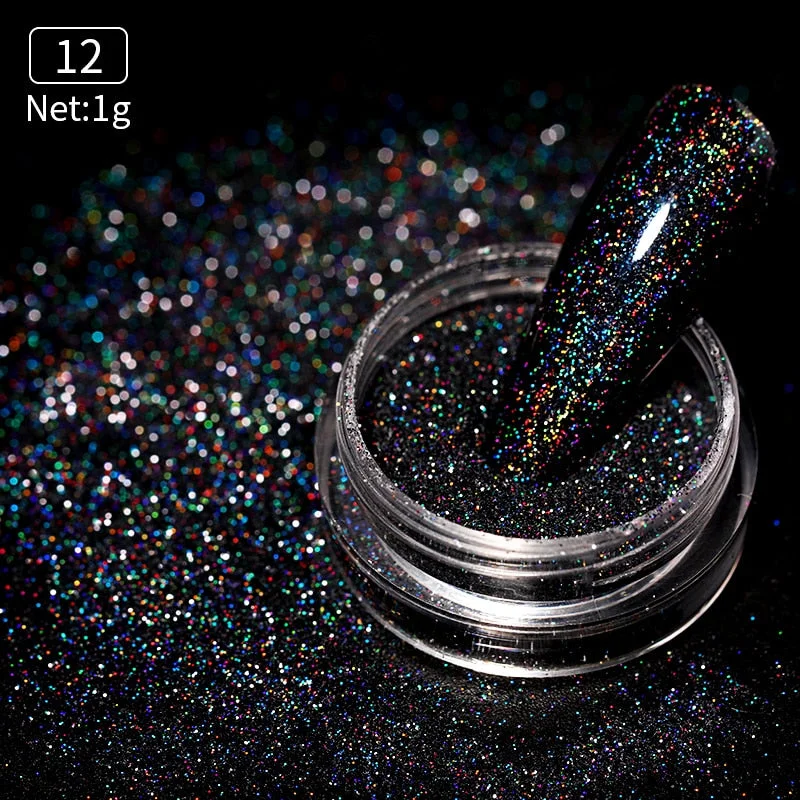iridescent Powder On Nails iridescent Silver Red Glitter Chrome Sparking Shining Sequins Gel Polish Flakes Manicures Decoration