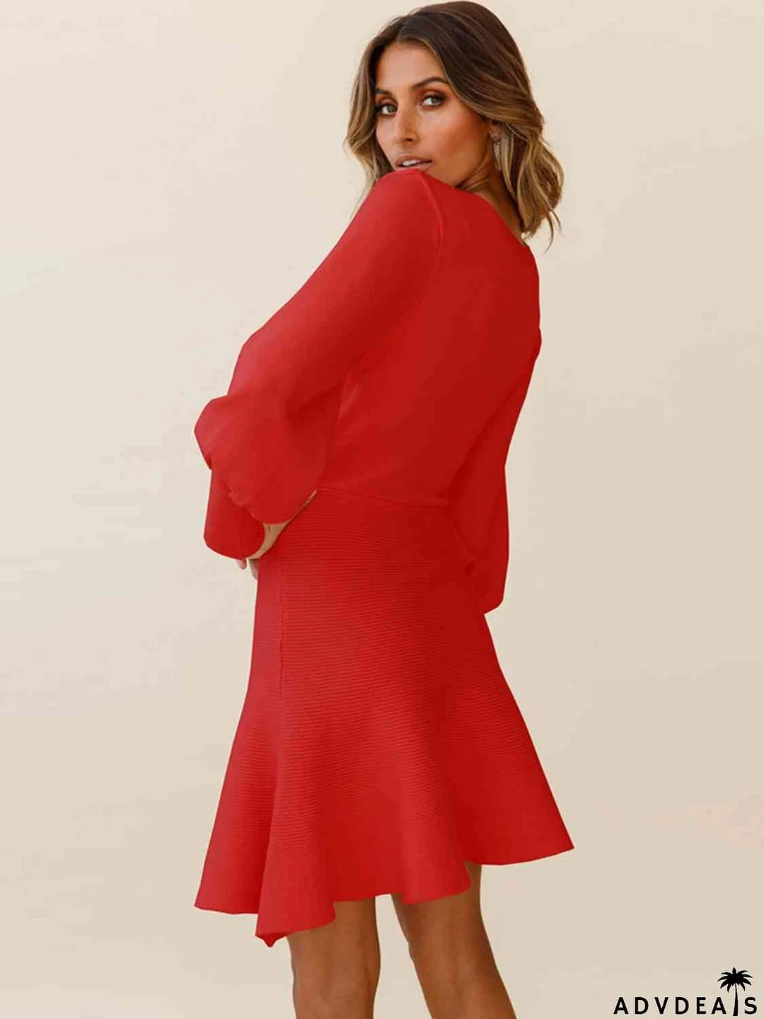 Round Neck Lantern Sleeve Sweater Dress