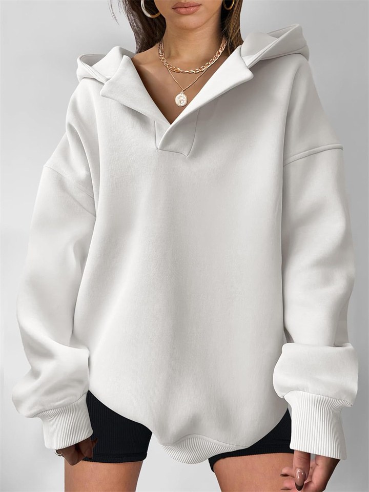 Autumn and Winter Women's Sweatshirt Solid Color Long-sleeved Hooded Solid Color Loose Sweater