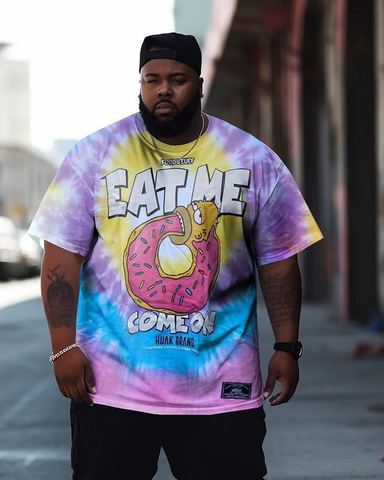 Men's Plus Size Street Eat Me Donuts Tie Dye Graffiti Short Sleeve Crew Neck T-Shirt