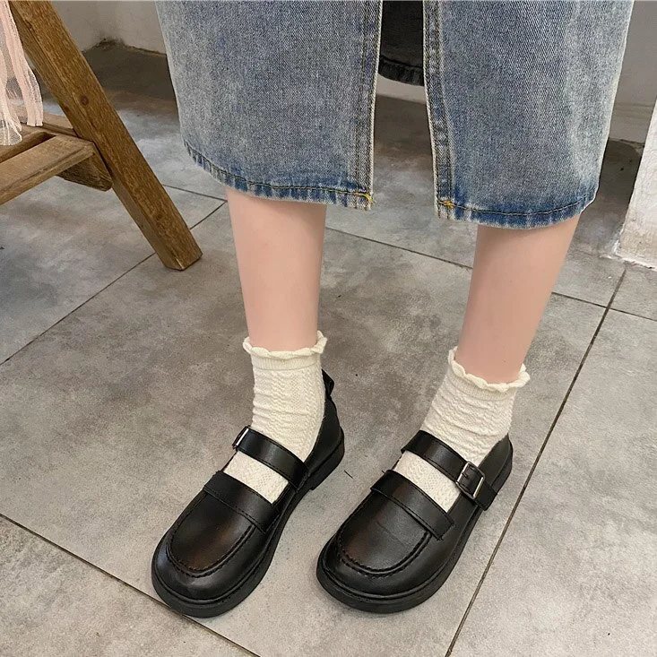 Qengg shoes Women Mary Janes Shoes Buckle Lolita Shoes Black Platform on Flat Retro Casual Shoes Girls zapatos mujer 2022