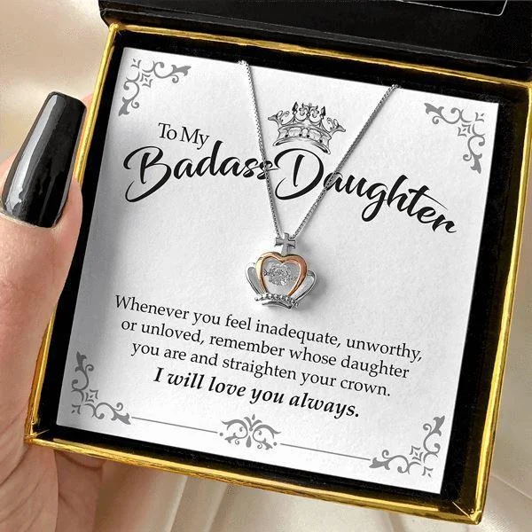 To My Badass Daughter Luxe Crown Necklace Gift Set