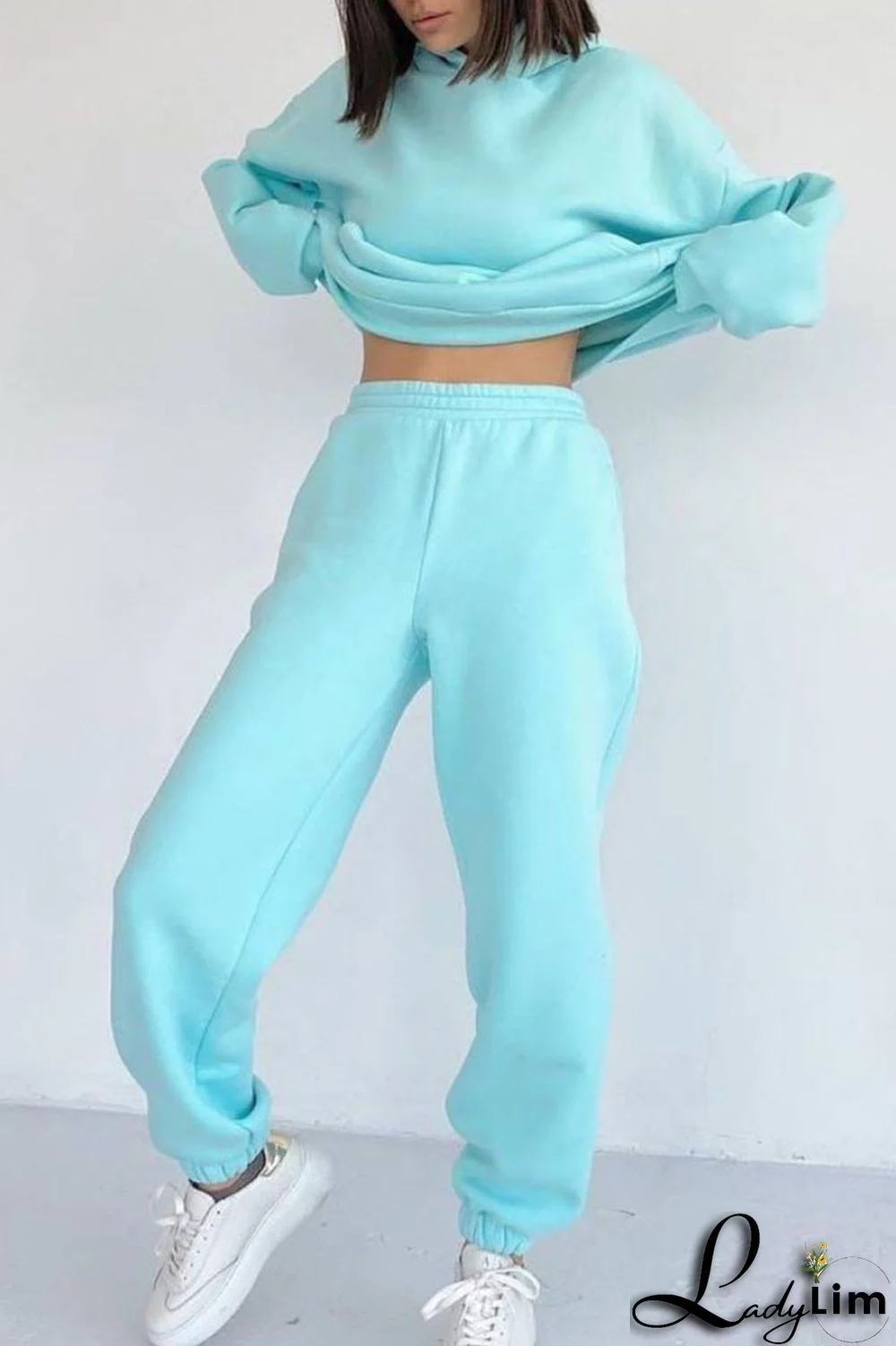 Black Casual Solid Split Joint Hooded Collar Long Sleeve Two Pieces