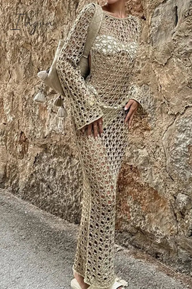 Sexy Vacation Solid Hollowed Out Backless Swimwears Cover Up Dark Khaki / S Swimwears/Cover-Ups &