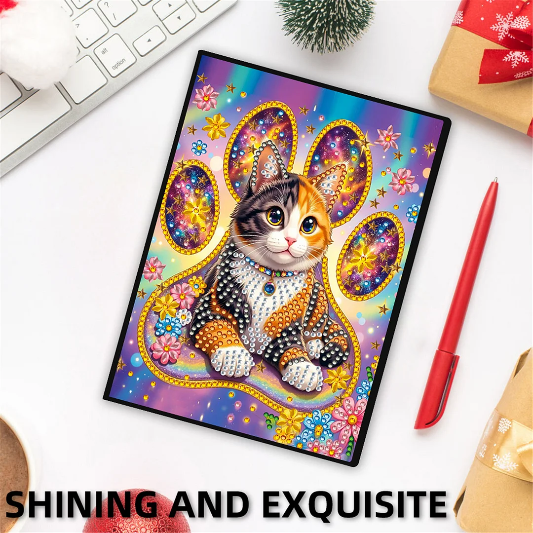 DIY Flower Diamond Painting Journals Notebooks 50 Pages A5 No Lines Special Shaped Diamond Art Kits for Beginners Craft Lovers and Artists (Cat)