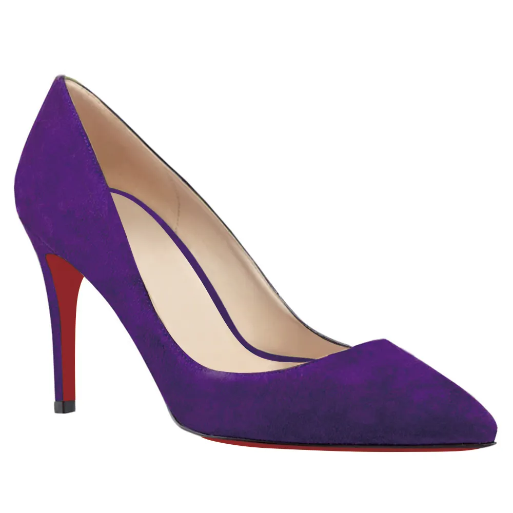 3.54" Middle Heels Shoes Women Daily Purple Suede  Pumps-vocosishoes