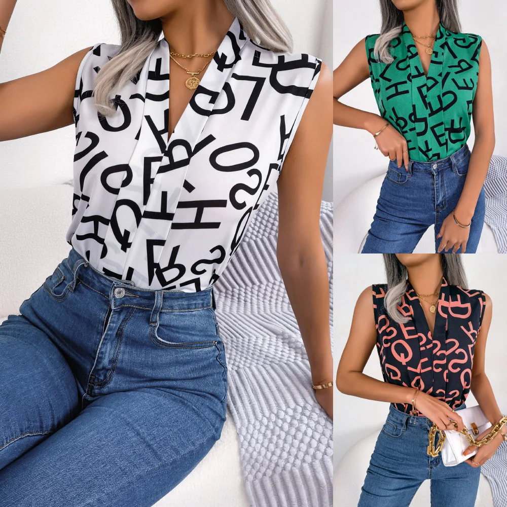 Casual Letter V-neck Chiffon Top | IFYHOME