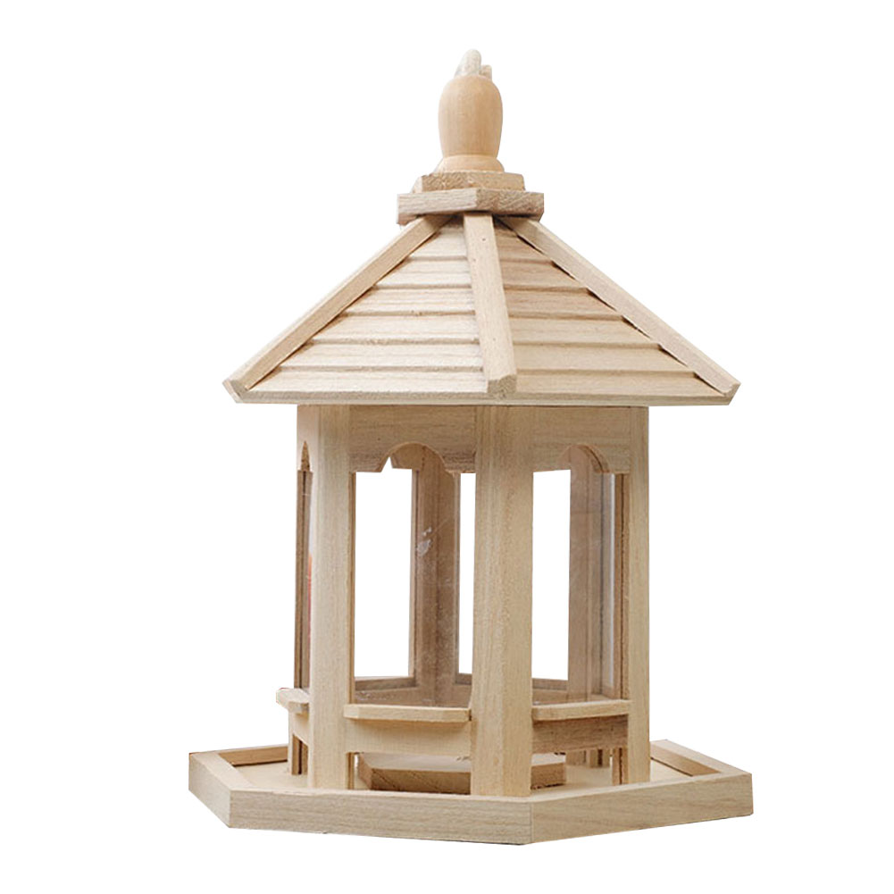 

Pastoral Wooden Bird Feeder Outdoor Hanging Pavilion Bird Food Seed Holder, 501 Original