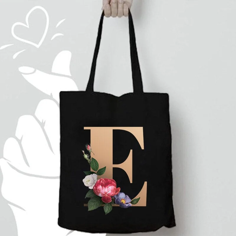 Alphabet Flowers Printed Shoulder Bags for Female Shopping Totes Fashion Travel Handbags Eco Reusable Casual Shopper Canvas Bag