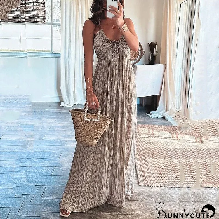 Women's Halter Pocket Maxi Dress Wrap Chest Lace-Up Sexy Beach Holidays Dress