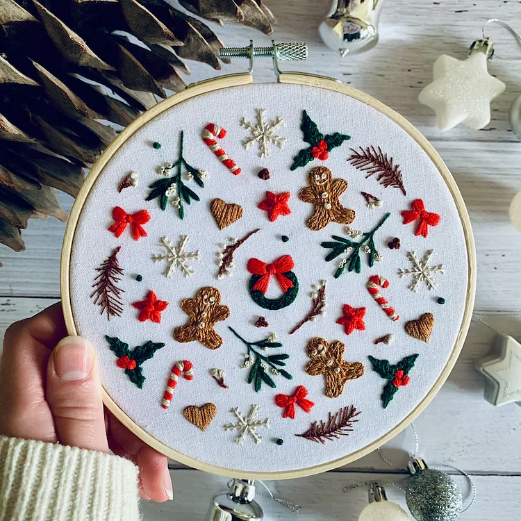 Gingerbread Man DIY Embroidery Hoop Art Kit