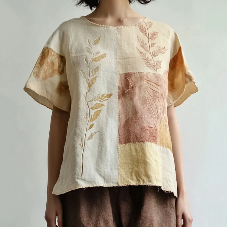 Utbros Vintage Floral Patchwork Art Comfy Shirt