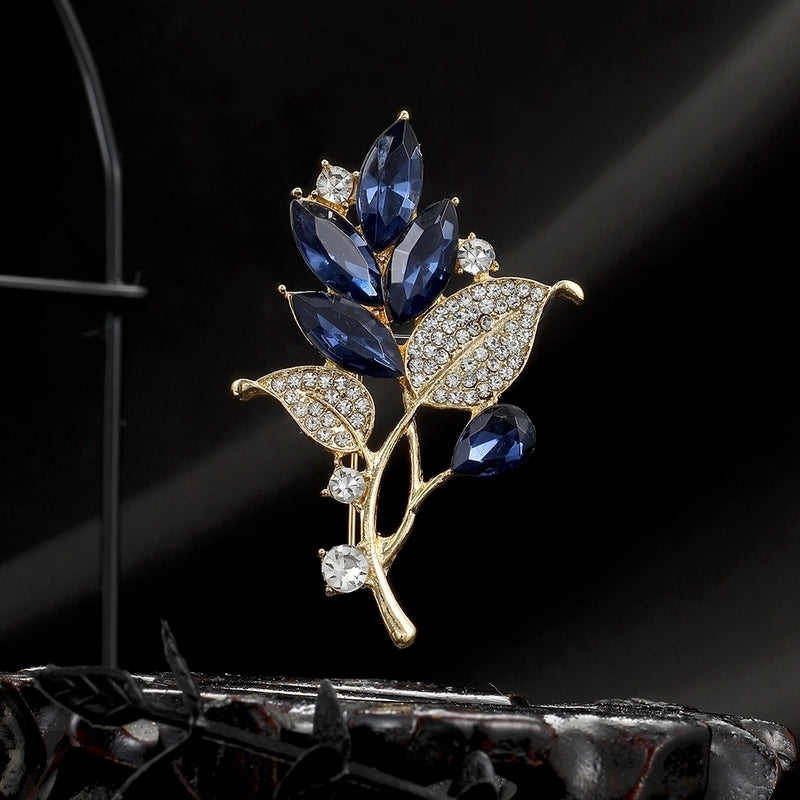 IG Style Pin Leaves Alloy Inlay Crystal Rhinestones Women’s Brooches 1 Piece
