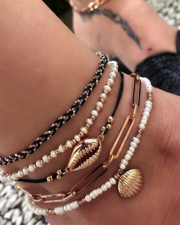 Rice Pearl Shell Layered Anklet