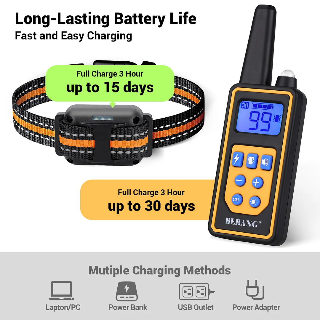 Dog Training Collars, Dog Shock Collar with Remote 2600 feet, 3 Modes Beep Vibration Shock, IPX7 Waterproof, LED Light, USB Charging, Dog Bark Collar for Training Small Medium Large Dogs