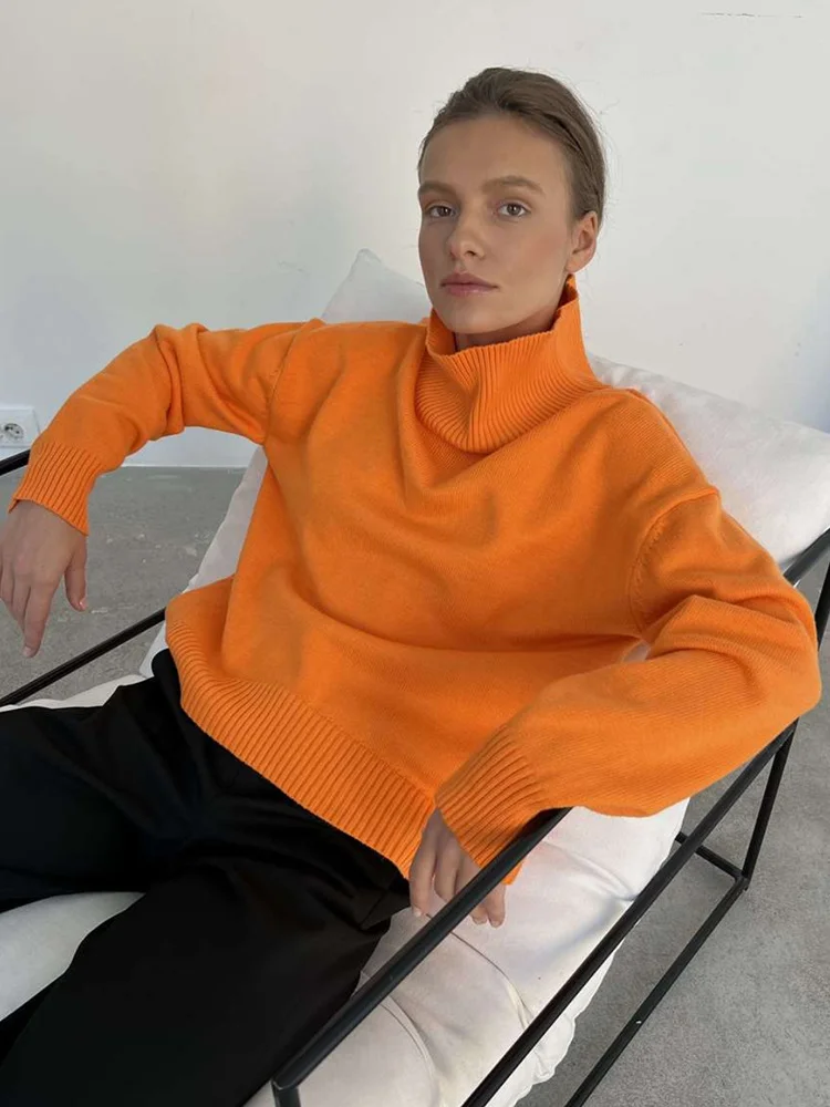 Athvotar Athvotar Multi-Color High-Necked Solid-Color Sweater Women Loose Collar Collar Collar Women's Clothing 66