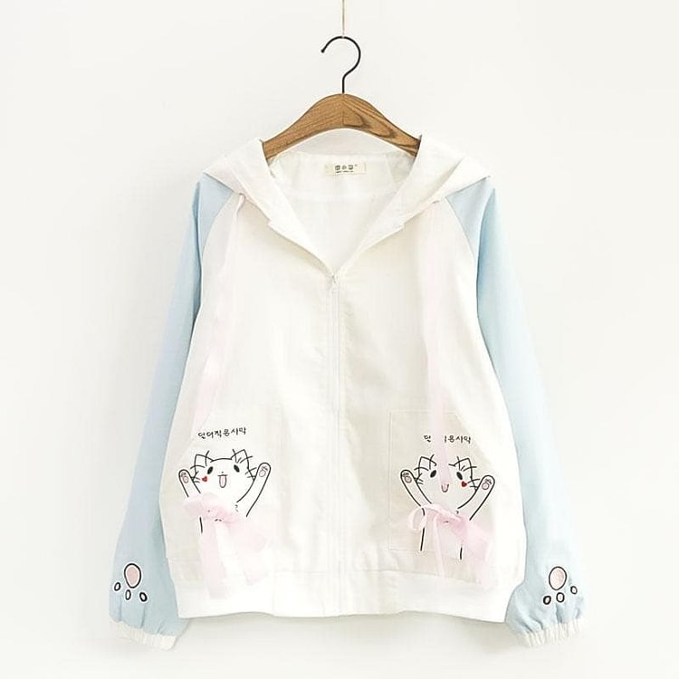 Blue/Pink Kawaii Kitty Ribbon Hoodie Coat SP1812116