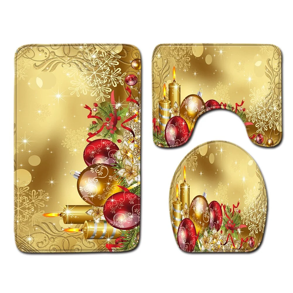 Christmas Toilet seat Cover 3pcs Set Bathroom Mat Home  Absorbent Door mats washroom Decoration Carpet Printing Flannel Rug