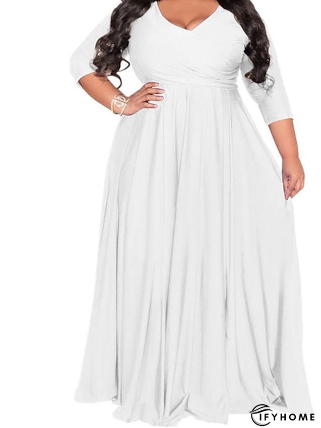 Plus Size Party Dress Solid Color V Neck Ruched Long Sleeve Winter Fall Stylish Elegant Maxi long Dress Formal Party Dress for Women | IFYHOME