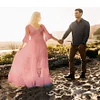 Maternity Long Sleeve Lace Floral Gown Maxi Photography Dress