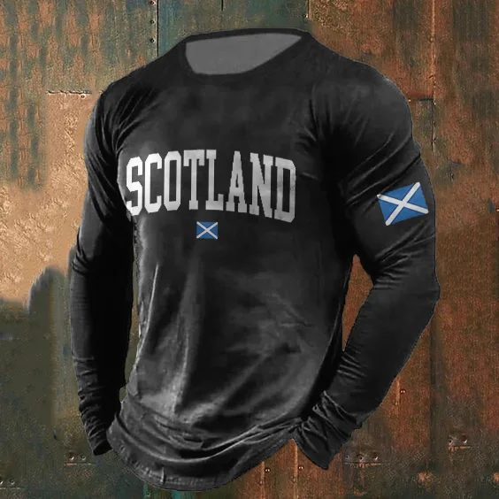 Men's Scottish Flag Print Crew Neck Long Sleeve T-Shirt