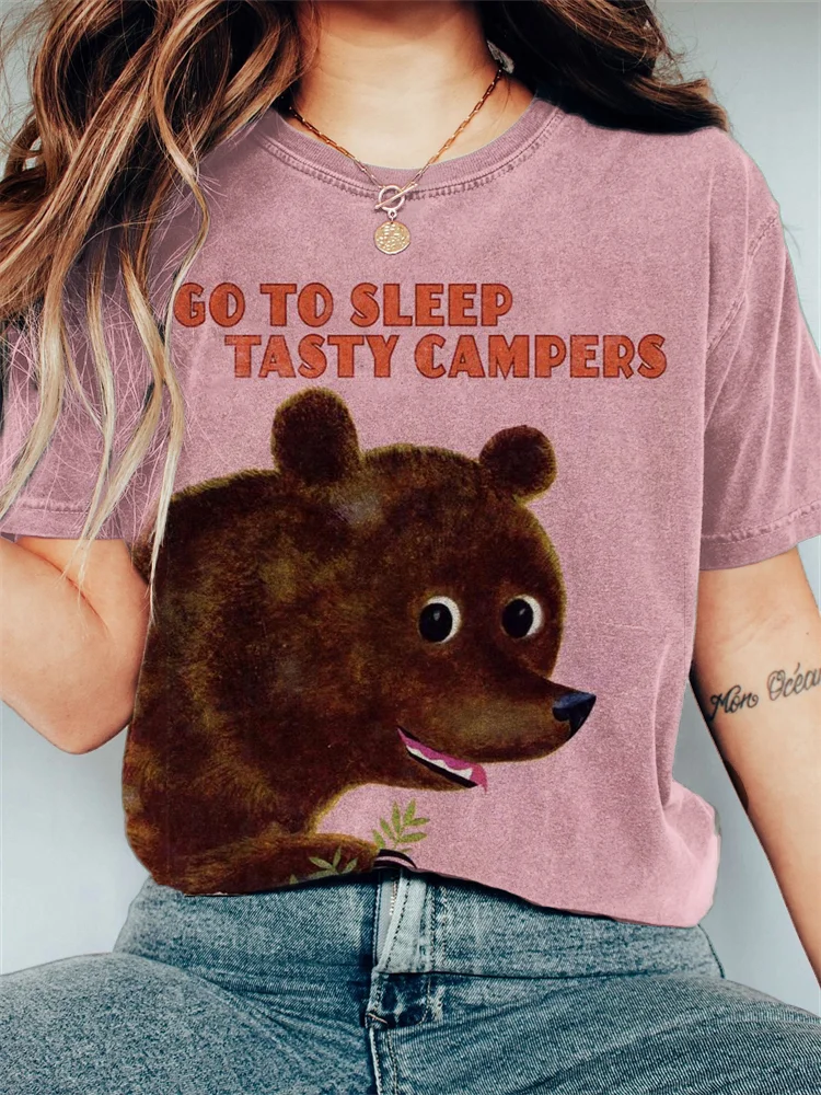 Comstylish Vintage Bear Go to Sleep Tasty Campers Washed T Shirt