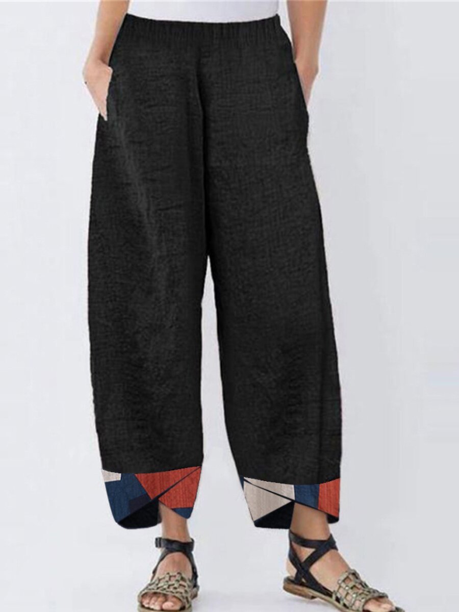 Vintage Print Elastic Waist Plus Size Casual Pants For Women