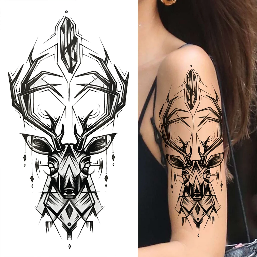 Cross Lion Temporary Tattoo For Women Men Adult Skull Tiger Wolf Forest Tattoo Sticker Black Fake Realistic Demon Tatoos Forearm 530-1