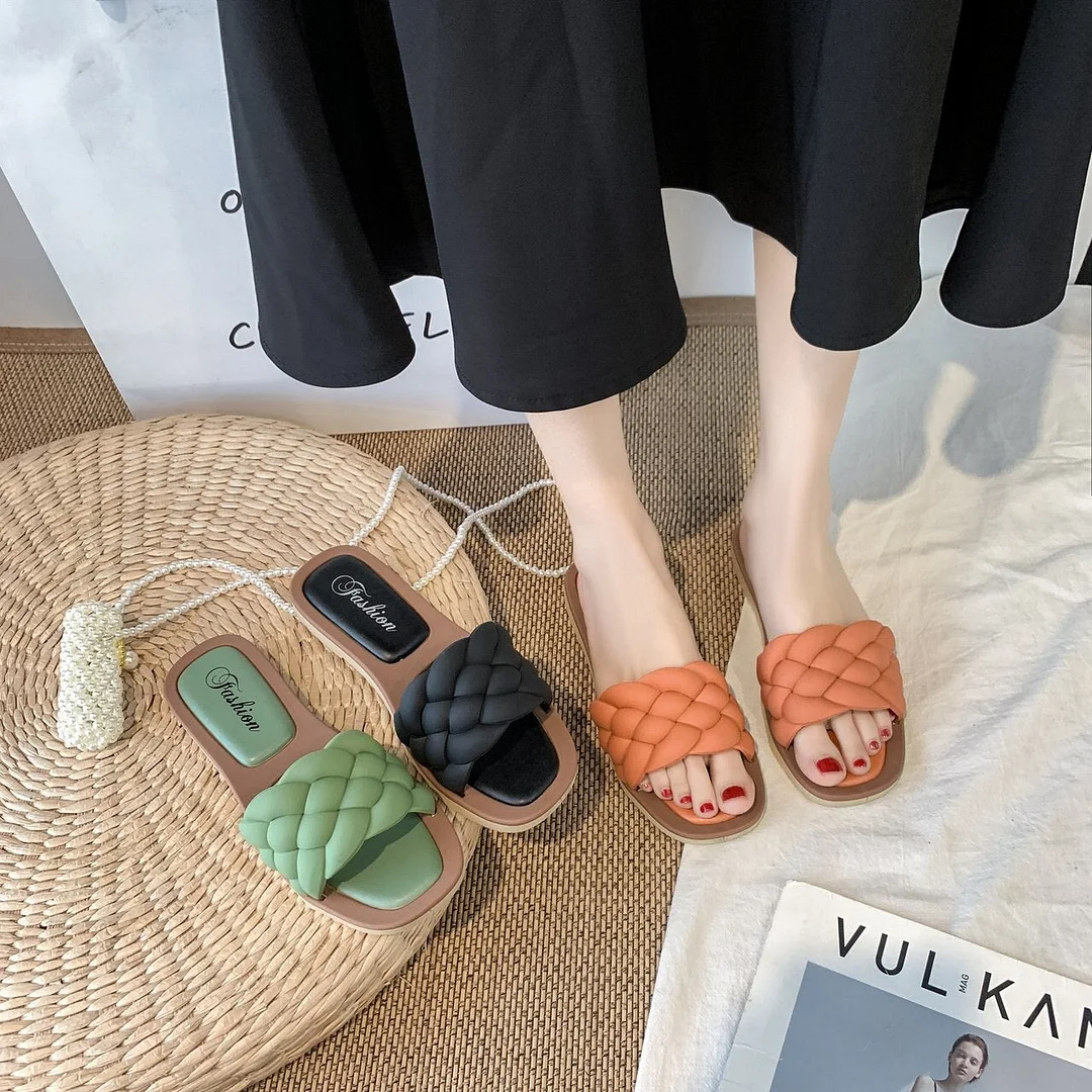 2021 New Women Slippers Fashion Weave Flat Sandal Ladies Outdoor Beach Lady Shoes Home Lovely Casual Office Female Flip Flops