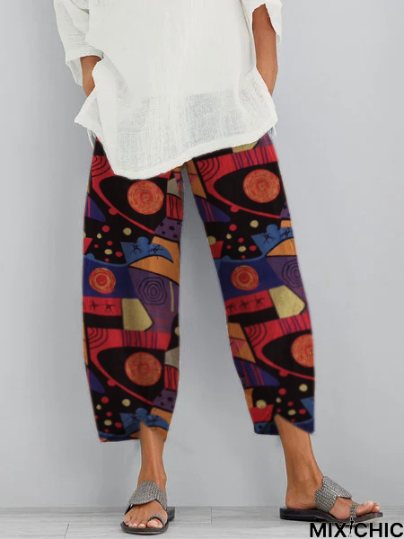 Cotton Loose Geometric Linen & Cotton Bottoms