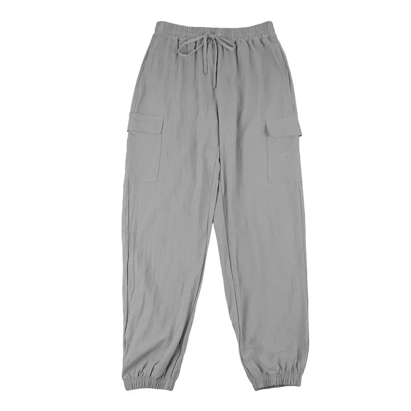 2026 American Style Linen Long Pants Men’s Summer Casual Loose Multi-Pocket Trousers