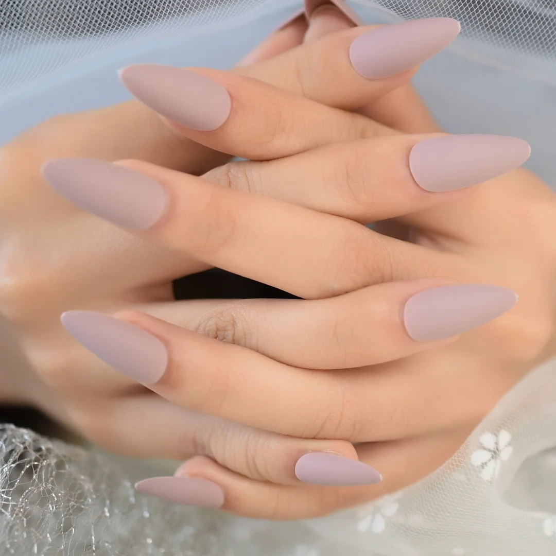 Dark Purple Color Almond Nail Tips 2021 Full Cover Fingernails Medium Charms Grapes False Nails Art Fake Gels Nails IMABC 24Pcs-Nail Inspo