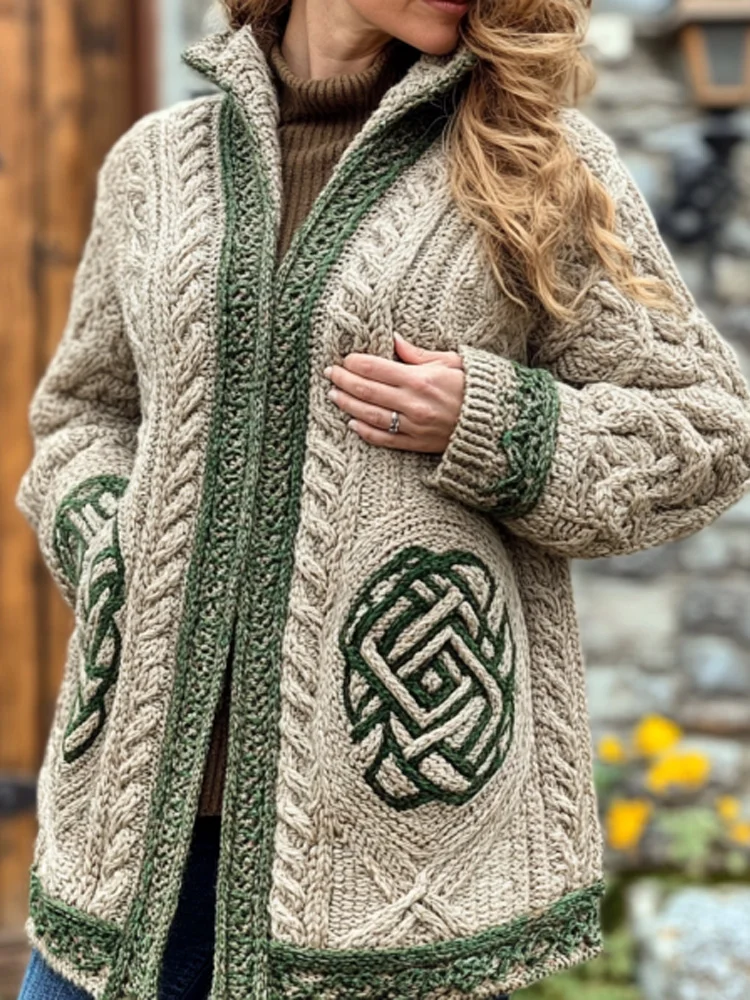 Women's Retro Irish Celtic Knot Cozy Knit Cardigan