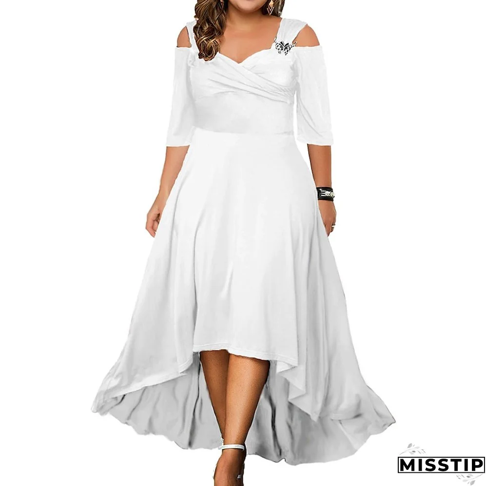 Solid Color Sexy Off Shoulder Swing Dress Summer Plus Size Women's Maxi Dress