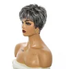 New Glueless Salt and Pepper Short Straight Bob Pixe Cut Wig