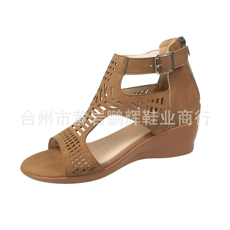 Breakj Breakj Spring And Summer New Shoes Large-Size Women's Shoes Coarse Heel Heel Shoes Hollow Fish Mouth Sandals Women