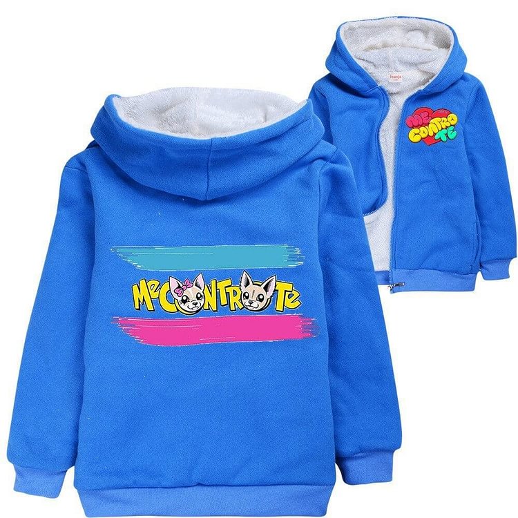 Mayoulove Me Contro Te Kitten Print Boys Blue Zip Up Fleece Lined Winter Hoodie-Mayoulove