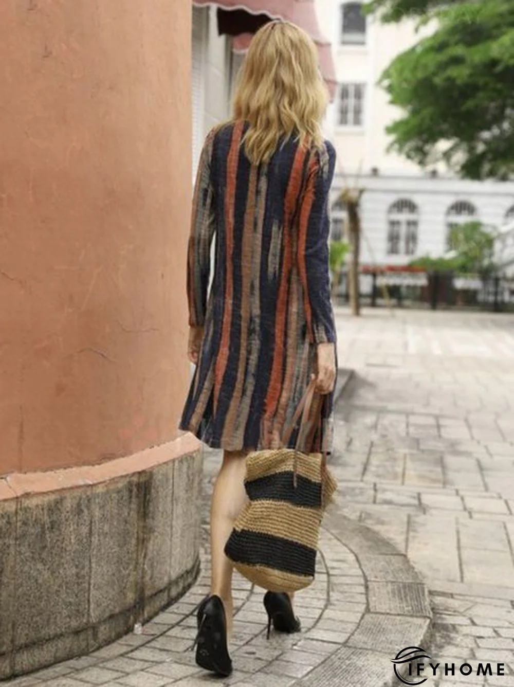 Fashion Red Vintage Linen A-Line Printed Knitting Tunic Dress | IFYHOME