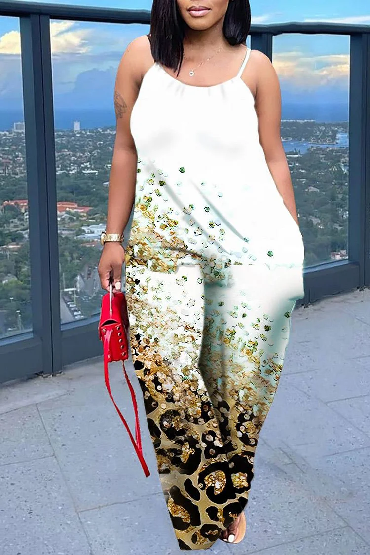 Plus Size White Daily Leopard Print With Pocket Jumpsuits [Pre-Order]
