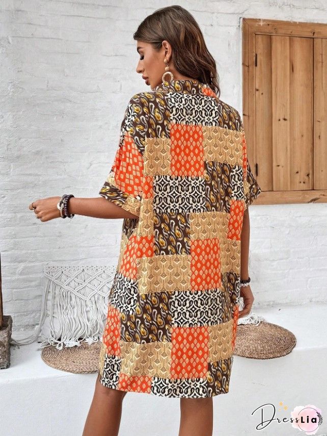 Plus Size Abstract Casual Long Sleeve Cardigan