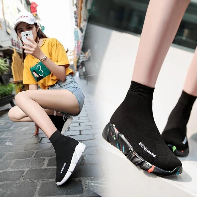 Warm Plus Size 46 Breathable Mesh Platform Sneakers Women Slip on Soft Ladies Casual Running Shoes Woman Knit Sock Shoes Flats