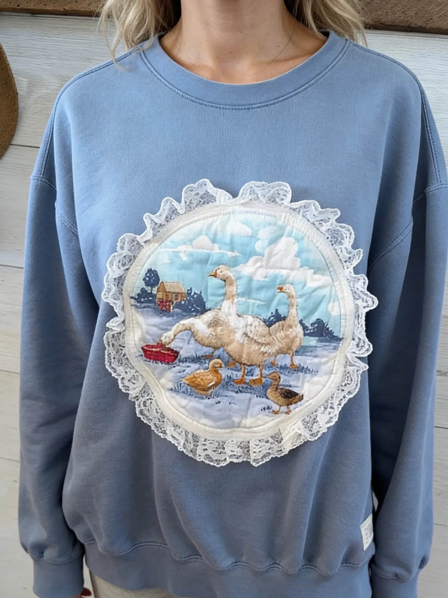 patchwork crew neck shirt
