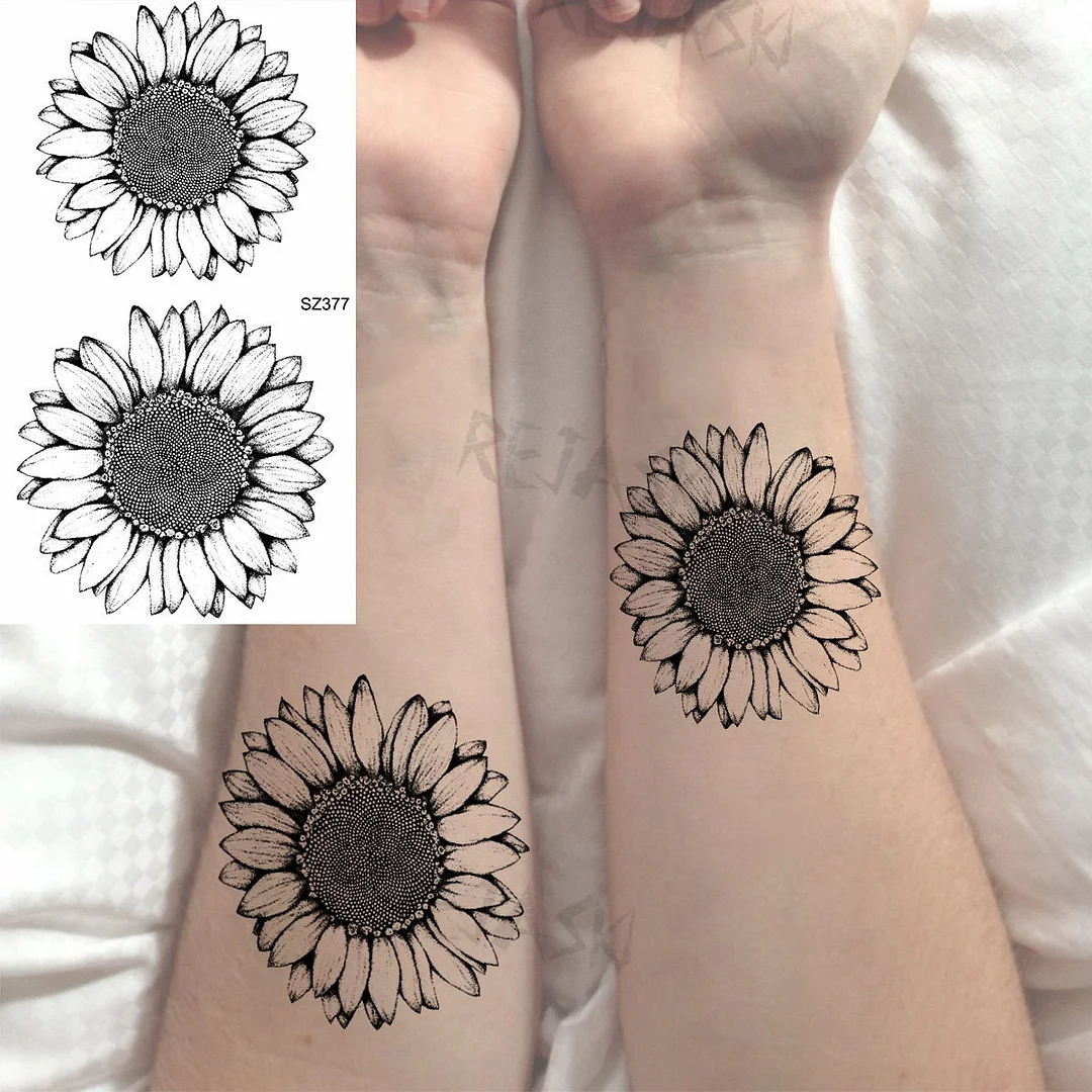 Realistic Sunflower Fashion Wrist Temporary Tattoos For Women Gilr Butterfly Geometry Fake Tattoo Custom Armbands Washable Tatoo